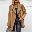 Fashionable All-match Long Sleeve Solid Color Woolen Coat
