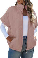 Casual Pocket Zipper Diamond Lattice Warm Jacket