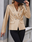 Women's Double Breasted Suit Motorcycle Leather Coat