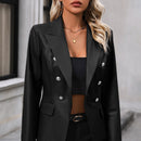 Women's Double Breasted Suit Motorcycle Leather Coat