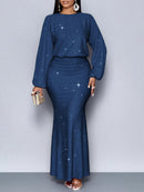 Hot Beads Long-sleeved Fishtail Dress Women