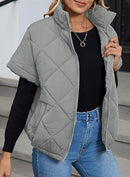 Casual Pocket Zipper Diamond Lattice Warm Jacket
