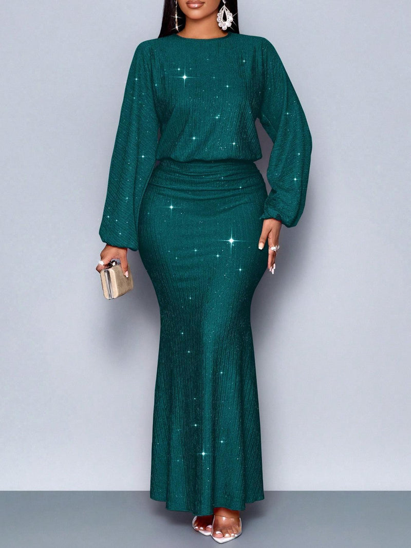 Hot Beads Long-sleeved Fishtail Dress Women
