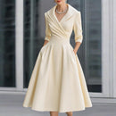 Women's Elegant Solid Cross V-Neck Midi Dress With Flared Skirt And Pockets Spring Summer Formal Dress