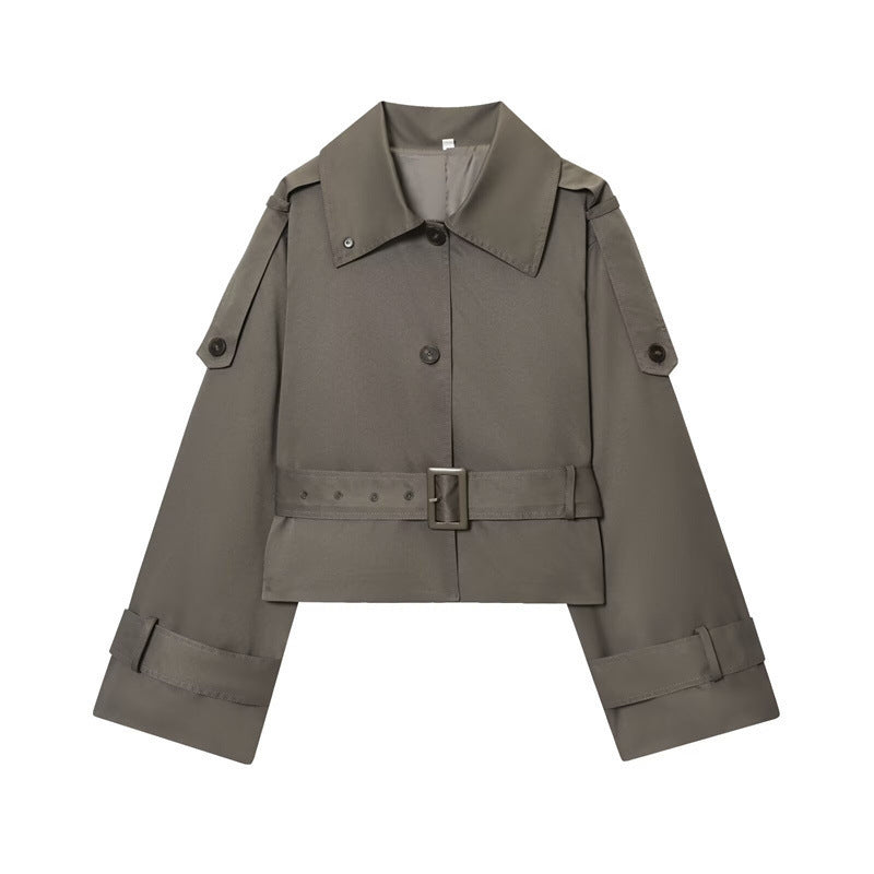 Women's Stand Collar Lapel Trench Coat Long Sleeve Coat