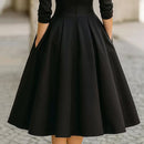 Women's Elegant Solid Cross V-Neck Midi Dress With Flared Skirt And Pockets Spring Summer Formal Dress